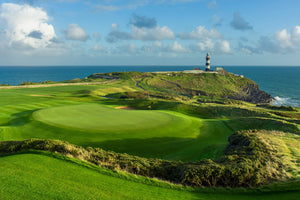 18th hole old head golf links in ireland as viewed from the clubhouse